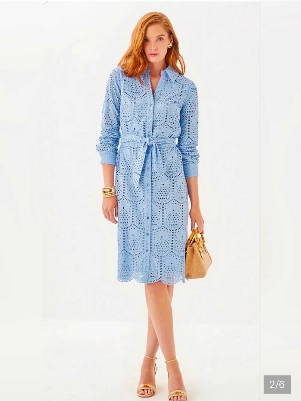 Lilly Pulitzer Eira Light Blue Eyelet Shirtdress Midi size 4 - Picture 2 of 6